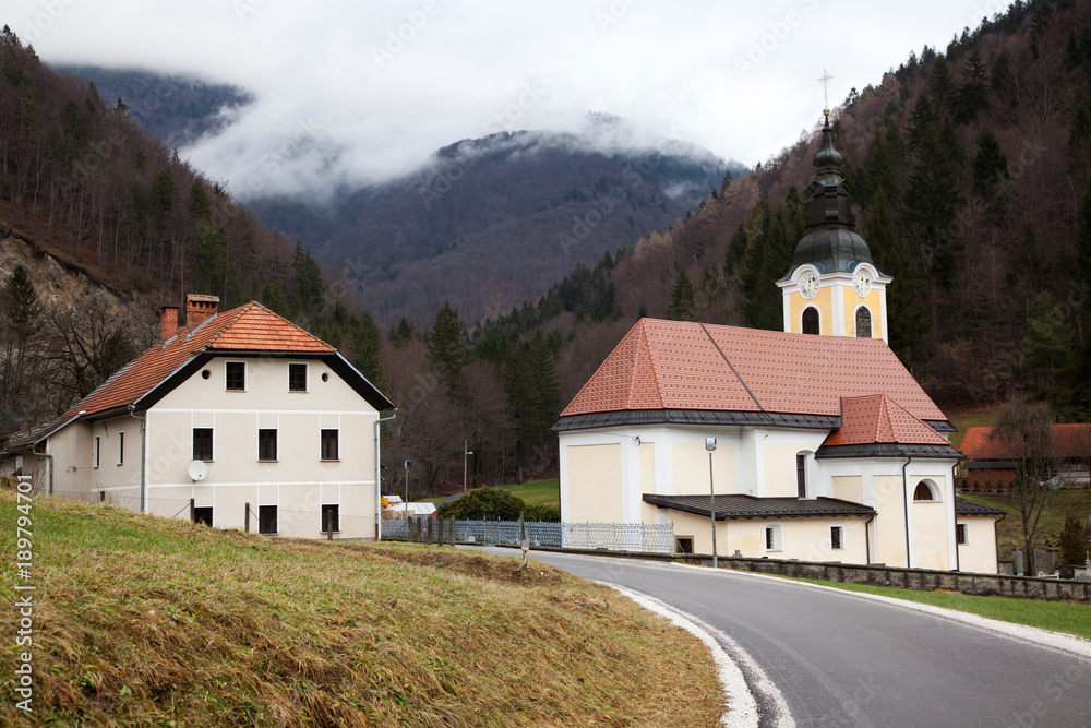 small slovenian village with church