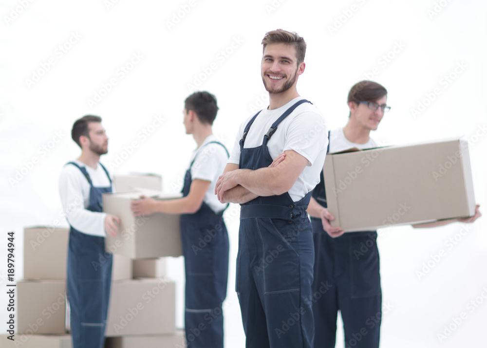 Photo workers holding boxes when moving flats, Photo workers holding boxes when moving flats,