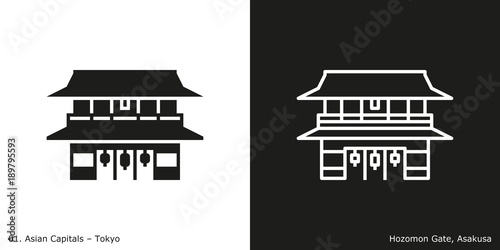 Hozomon Gate Icon. Landmark building of Tokyo, the capital city of Japan