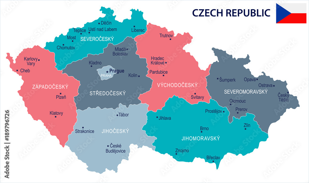 Obraz premium Czech Republic - map and flag - Detailed Vector Illustration