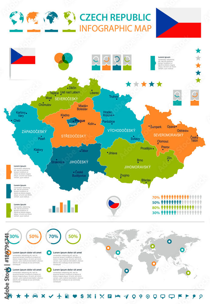 Czech Republic - infographic map and flag - Detailed Vector Illustration