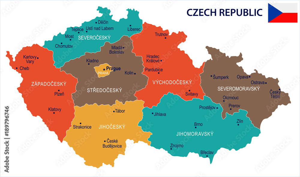 Obraz premium Czech Republic - map and flag – Detailed Vector Illustration