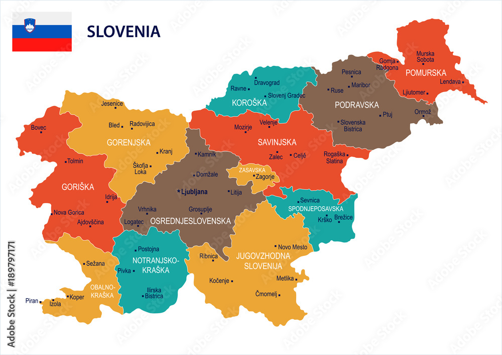 Obraz premium Slovenia - map and flag Detailed Vector Illustration