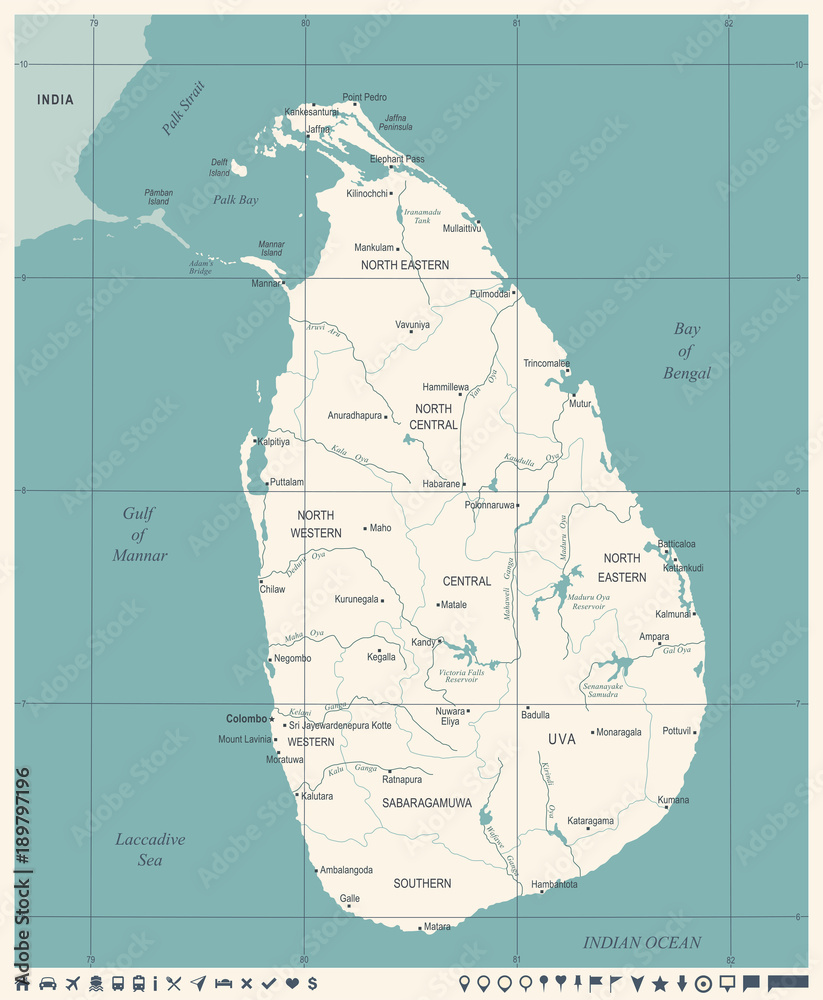Sri Lanka Map - Vintage Detailed Vector Illustration Stock Vector ...