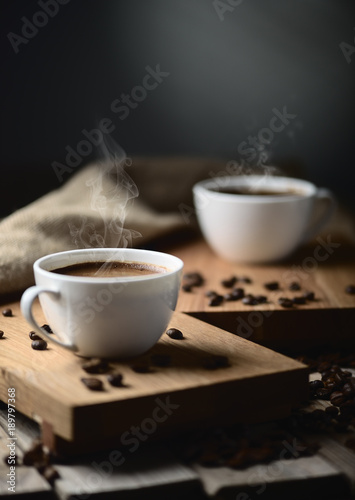 coffee cups and coffee beans photo