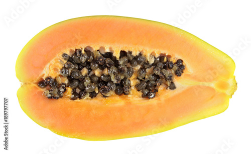 Papaya fruit cross section isolated on white background