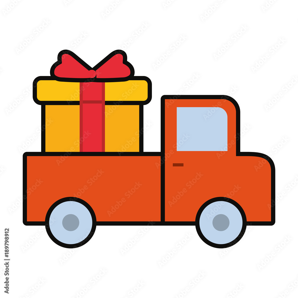 Cargo truck with gift box icon Cargo truck with gift box icon