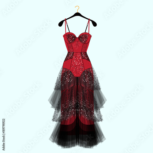 Beautiful dress for special event. Vector Fashion illustration