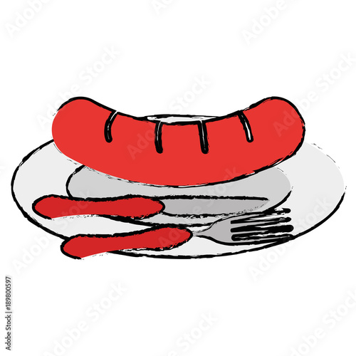 dish and cutlery with sausage