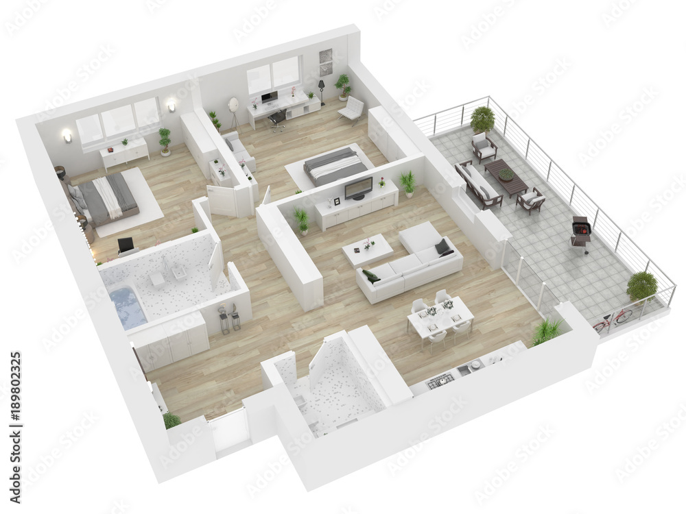 Floor plan top view. Apartment interior isolated on white background. 3D render Floor plan top view. Apartment interior isolated on white background. 3D render