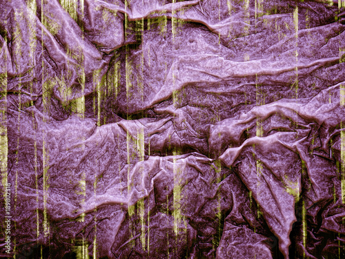 Wallpaper Mural Grungy crumpled fabric abstract background in purple with yellow stripes and 3D effect Torontodigital.ca