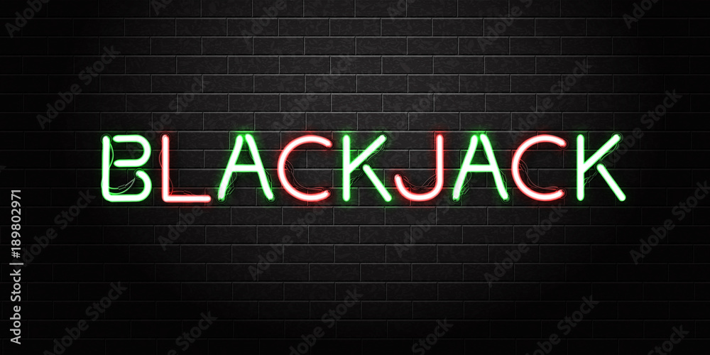Vector realistic isolated neon sign for Blackjack lettering for decoration and covering on the wall background. Concept of casino and gambling. Vector realistic isolated neon sign for Blackjack lettering for decoration and covering on the wall background. Concept of casino and gambling.