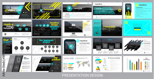 presentation template for promotion, advertising, flyer, brochure, product, report, banner, business, modern style on black and cyan background. vector illustration