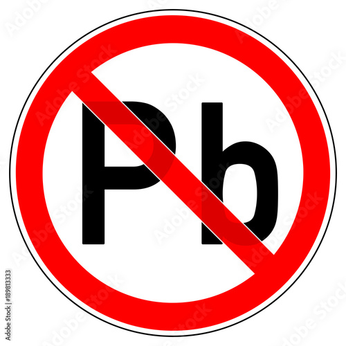 srr330 SignRoundRed - german - Zeichen: Pb Blei / bleihaltige Produkte verboten / Bleifarbe / Bleilot - Plumbum - english - prohibition sign - Lead / Heavy Metal / Lead-Based Paint banned - g5838 photo