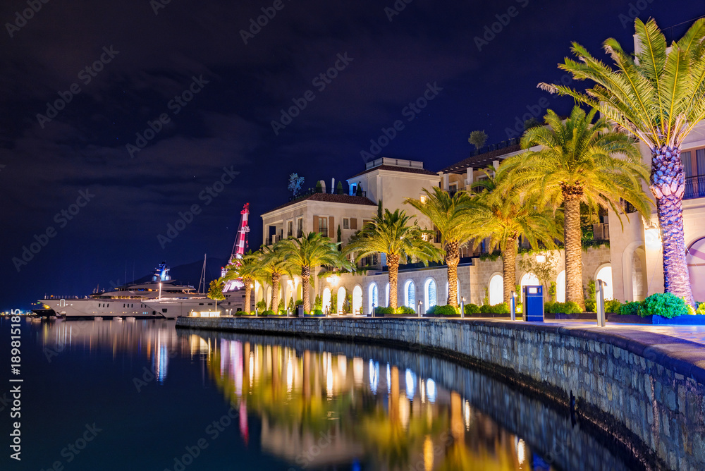 Tivat promenade at night