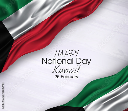  Vector illustration of  Happy Kuwait national 
 Day 25 Februay. Waving flags isolated on gray background.