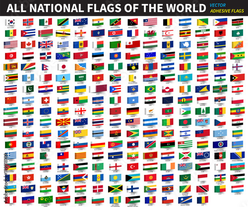 All official national flags of the world . Adhesive design . Vector