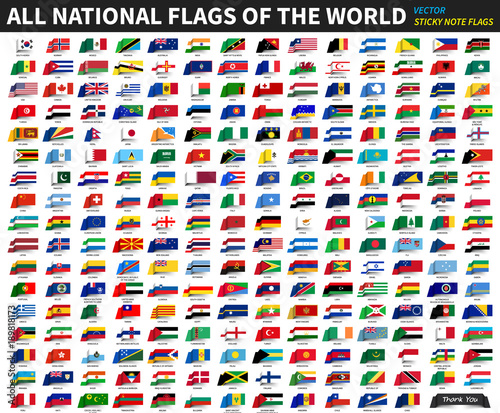 All official national flags of the world . Sticky note design . Vector
