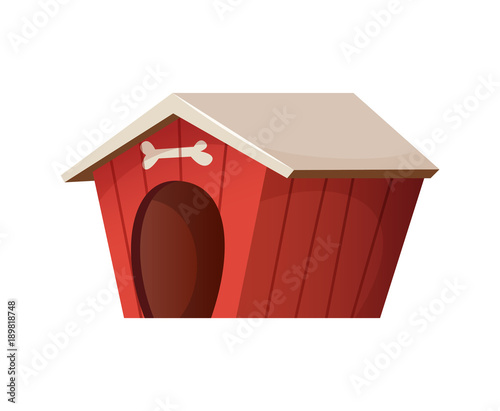Red cute dog house. Cartoon style illustration