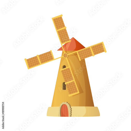 Old European cartoon Wind mill vector illustration