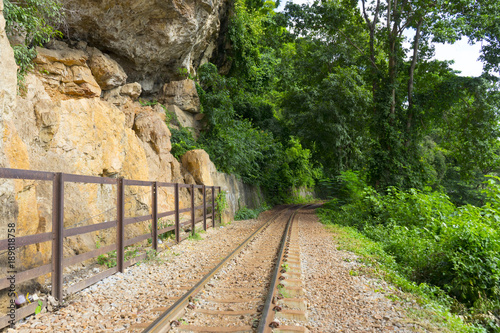 Death Railway Old railway at Hellfire Pass in Kanchanaburi, Thailand photo