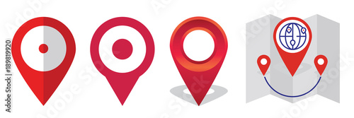 Red map pointers with white background. user interface, direction