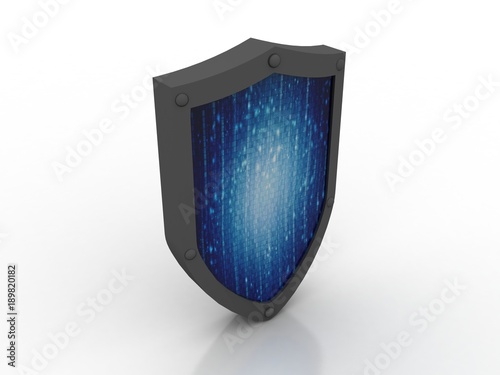 3d illustration Security concept - shield on digital de background