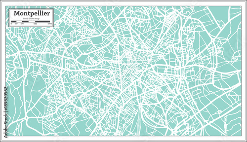 Montpellier France City Map in Retro Style. Outline Map.