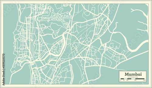 Mumbai India City Map in Retro Style. Outline Map.