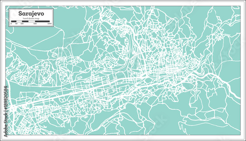 Fotografi Sarajevo Bosnia and Herzegovina City Map in Retro Style