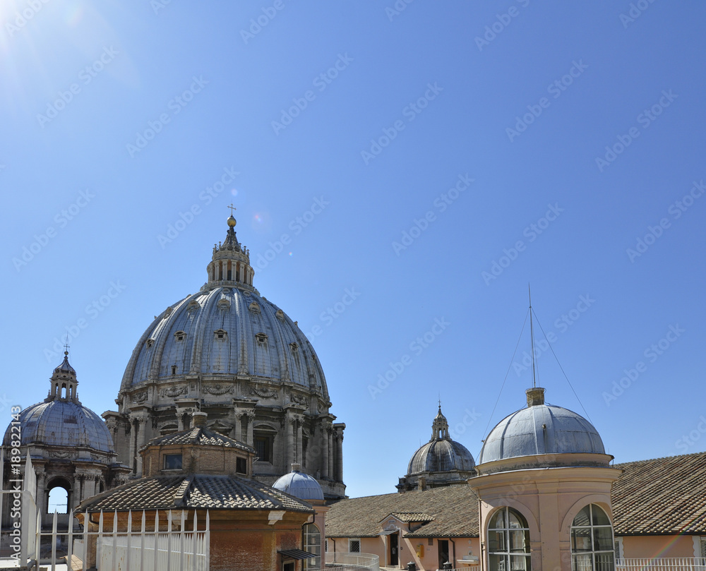 Panorama View of St. Peter's Basilica from St. Angel's castle, Rome Italy