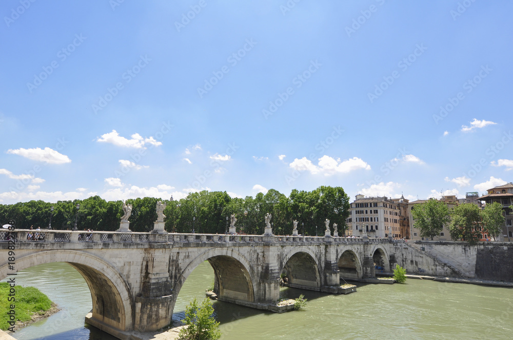 St. Angel’s bridge see from river in Rome city, Italy