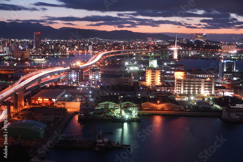 福岡ポートタワーからの福岡市 都市風景 夜景
