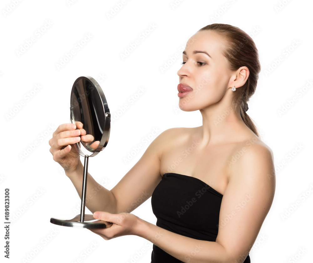 beautiful girl performs anti-aging exercises. face fitness for anti sagging skin beautiful girl performs anti-aging exercises. face fitness for anti sagging skin