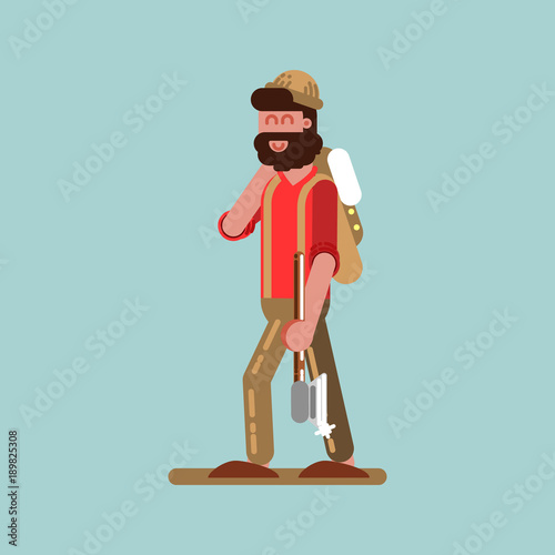 Lumberjack with axe in hand walking