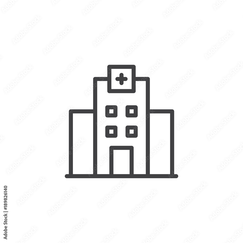 Hospital line icon, outline vector sign, linear style pictogram isolated on white. Medical building symbol, logo illustration. Editable stroke Hospital line icon, outline vector sign, linear style pictogram isolated on white. Medical building symbol, logo illustration. Editable stroke
