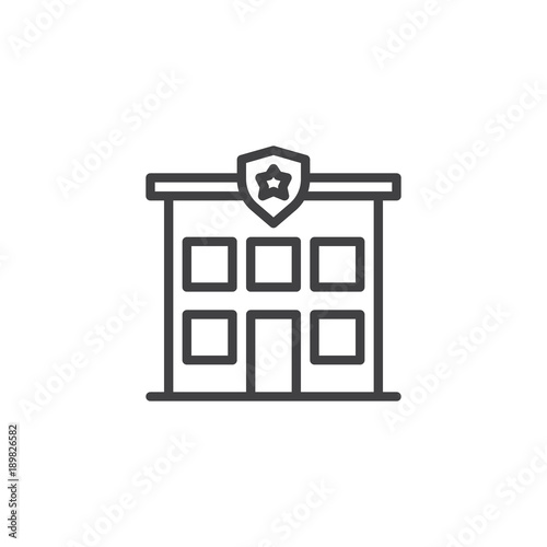 Police station line icon, outline vector sign, linear style pictogram isolated on white. Police department building symbol, logo illustration. Editable stroke