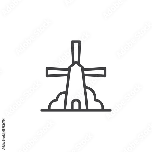 Windmill line icon, outline vector sign, linear style pictogram isolated on white. Symbol, logo illustration. Editable stroke © alekseyvanin