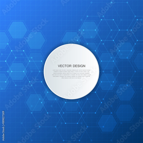 Abstract technological and scientific background with hexagons. Structure molecule and communication. Science, technology and medical concept. Vector illustration.