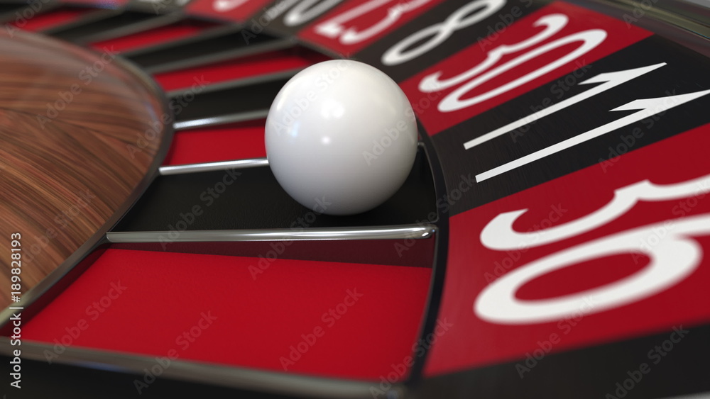 Casino roulette wheel ball hits 11 eleven black. 3D rendering Casino roulette wheel ball hits 11 eleven black. 3D rendering