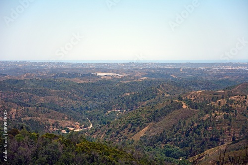 Elevated view across the Monchique mountains and countryside  Algarve  Portugal.