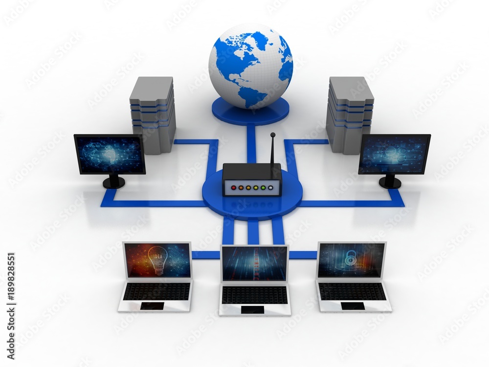 3d rendering Computer network 3d rendering Computer network
