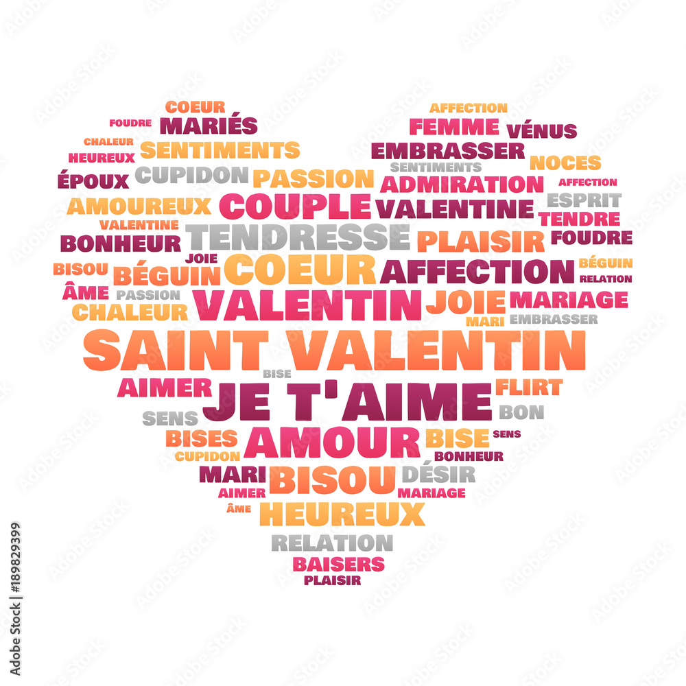 Fototapeta premium Saint Valentin - Nuage de mots en forme de cœur