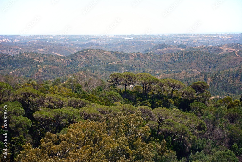 Elevated view across the Monchique mountains and countryside, Algarve, Portugal.