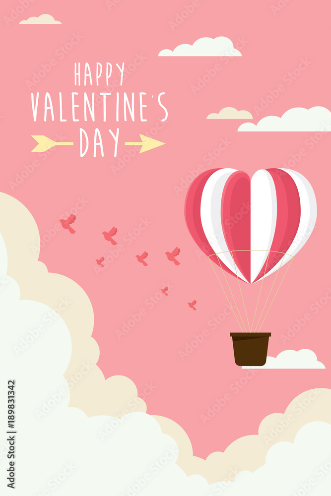 Valentine day heart balloon flying on the sky abstract background with text love. illustration vector Valentine day heart balloon flying on the sky abstract background with text love. illustration vector