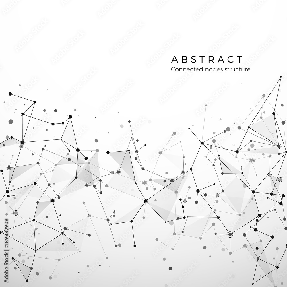 Abstract plexus structure of digital data, web and node. Particles and dots connection. Atom and molecule concept. Geometric polygonal medical background. Intricacy network. Vector illustration