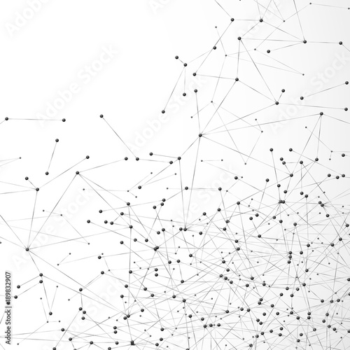 Abstract atom or molecular grid. Complex digital mesh array of nodes. Geometric dot and line background. Global web data. Vector illustration