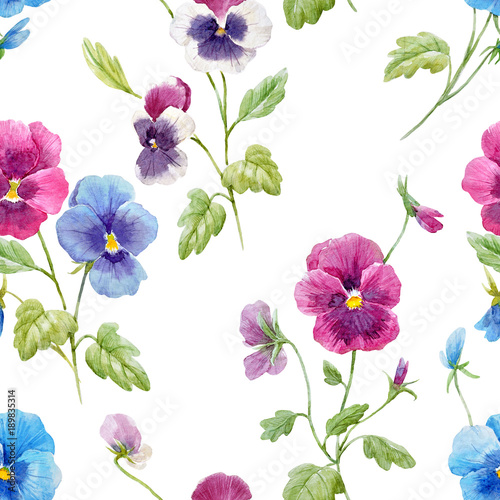 Fototapeta Naklejka Na Ścianę i Meble -  Watercolor pansy flower pattern