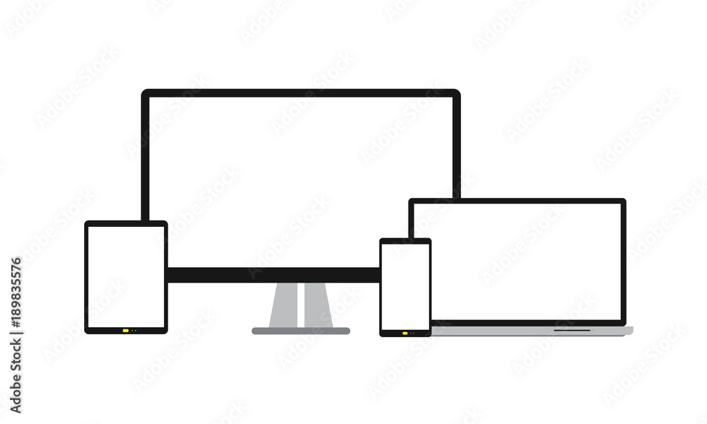 Responsive web design flat style devices on laptop, desktop computer, tablet, smartphone Responsive web design flat style devices on laptop, desktop computer, tablet, smartphone