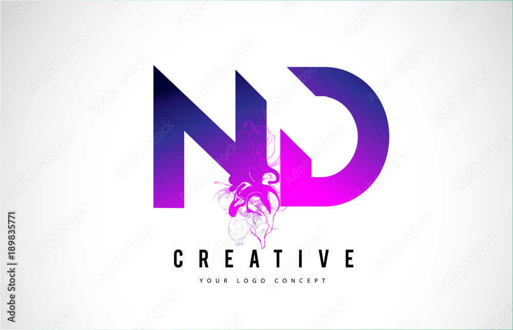 Obraz premium ND N D Purple Letter Logo Design with Liquid Effect Flowing